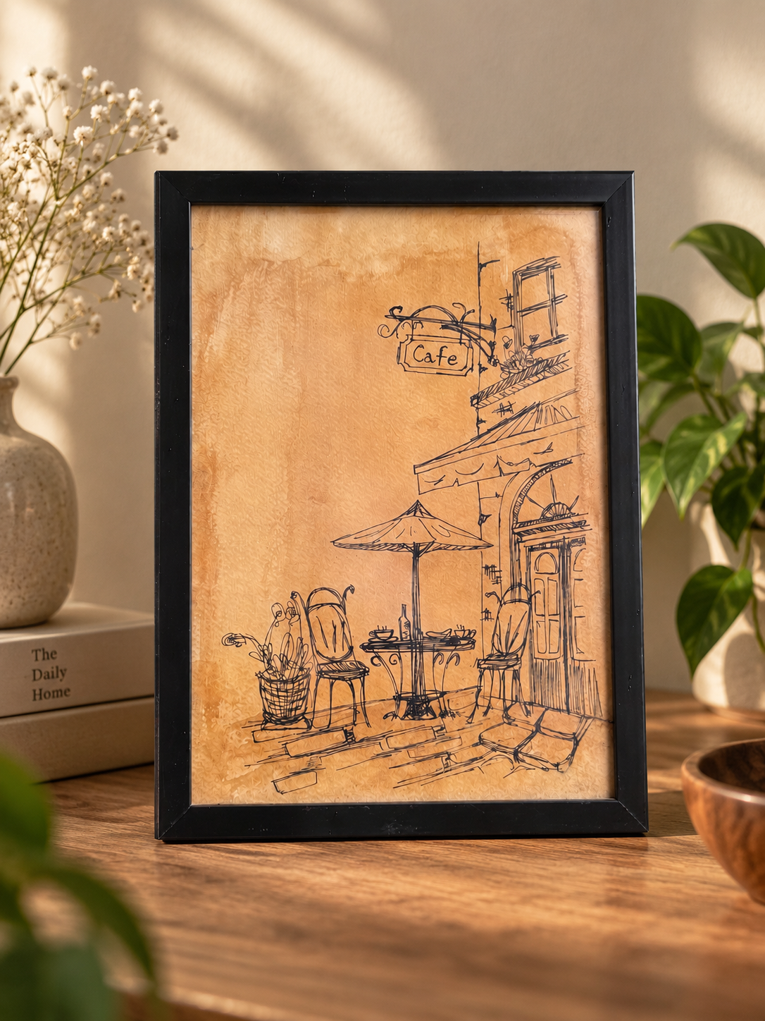 Café Corner – Handcrafted Framed Painting